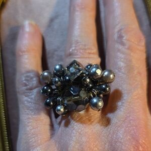 Premier Design "Slam Glam" Silver-toned Beaded Cluster Stretch Ring